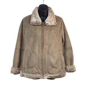 Hilary Radley Soft Faux Suede/Fur Lined Light Brown/Gray Full Zip Coat SZ S